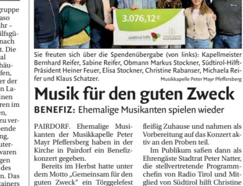 Südtirol Hilft – Scheckübergabe nach dem Benefizkonzert der Musikkapelle Pfeffersberg